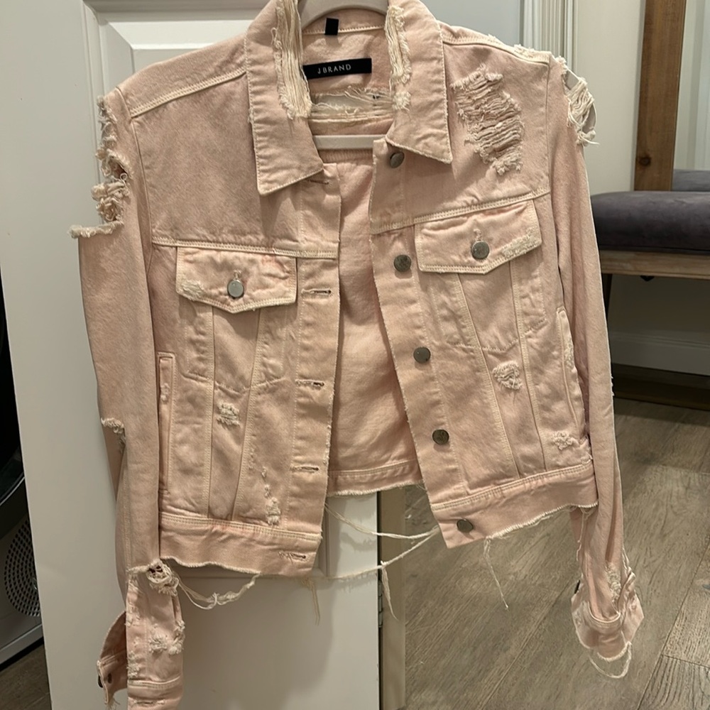 J Brand Distressed Pink Denim Jacket XS